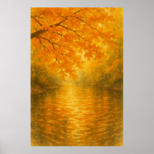 Fall 4, Golden Leaves, Quiet River, Seasonal Print