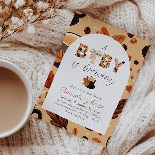 Fall A Baby is Brewing Coffee and Bow Baby Shower Invitation