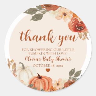 Fall A Little Pumpkin Autumn Floral Baby Shower Classic Round Sticker