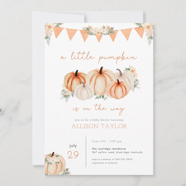Fall A Little Pumpkin Baby Shower Invite (Front)
