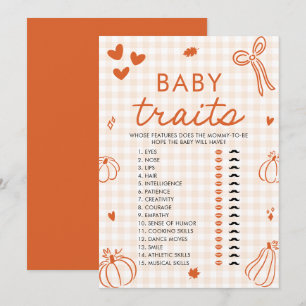 Fall A Little Pumpkin Baby Traits Baby Shower Game Invitation
