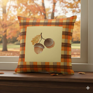Fall Acorn Plaid Farmhouse Home Decor - Cosy Autum Cushion