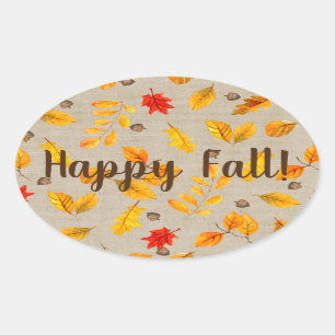 fall acorns and leaves oval sticker