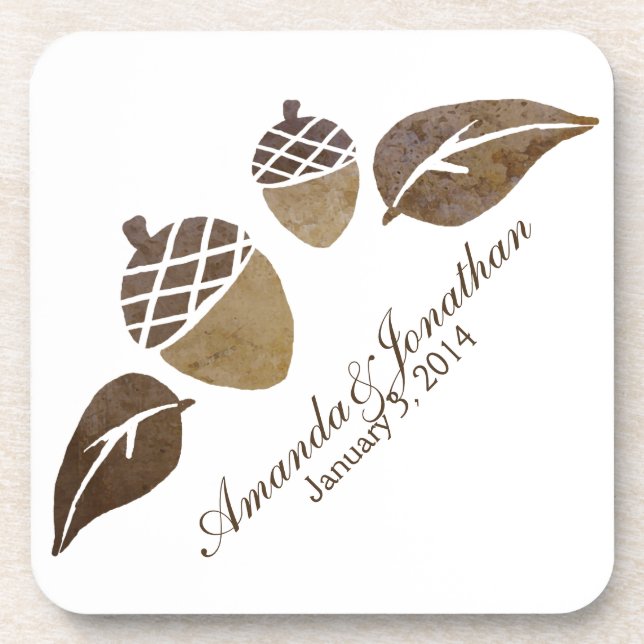 Fall Acorns and Leaves Wedding Coaster (Front)