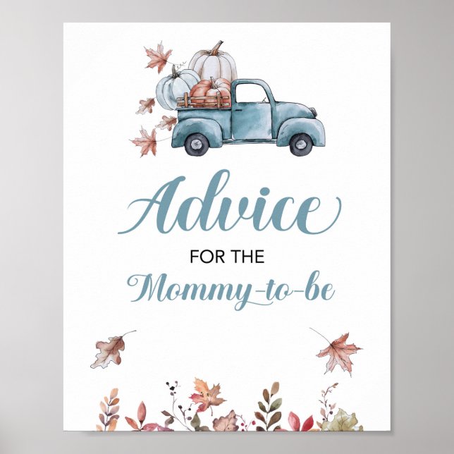 Fall Advice for the Mommy Baby Shower Sign Blue (Front)