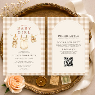 Fall All in One Baby Girl Clothesline Baby Shower Invitation