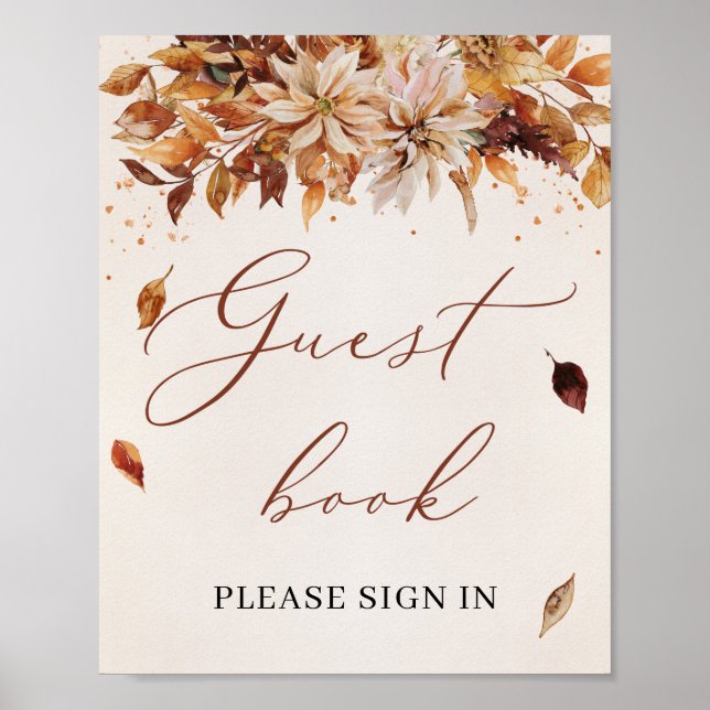Fall and Autumn Marigold Boho Guest Book Sign (Front)