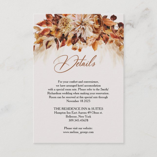 Fall and autumn watercolor flowers leaves details enclosure card (Front)