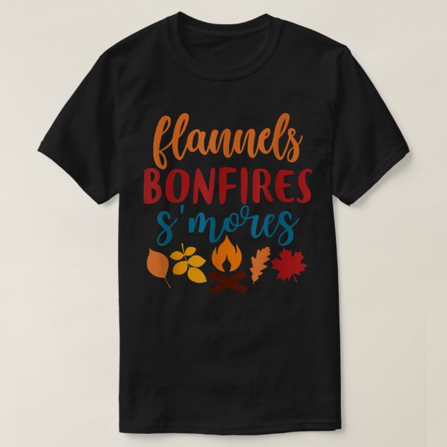 Fall Apparel, Flannels Bonfires Smores, Autumn  T-Shirt (Design Front)