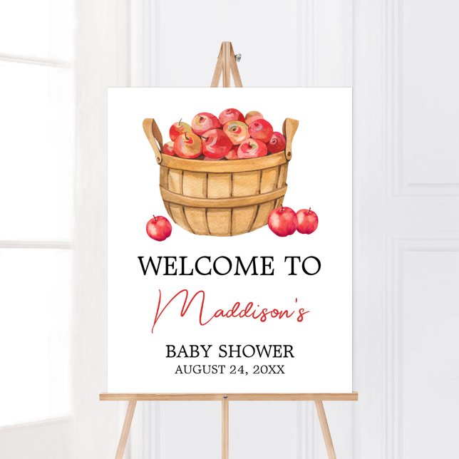 Fall Apple Basket Baby Shower Welcome  Poster (Fall Apple Baby Shower Welcome Sign)
