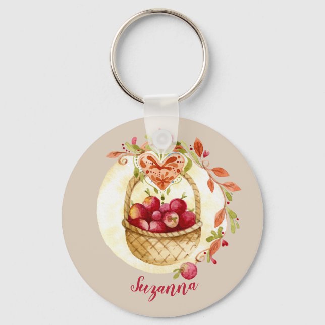 Fall Apple Basket Personalised Key Chain (Front)