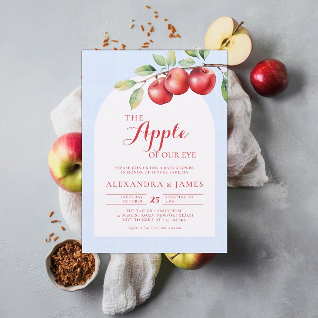 Fall Apple Harvest Boho Coed Blue Boy Baby Shower Invitation (harvest baby shower invitation coed couple fall autumn apple of our eye boy)