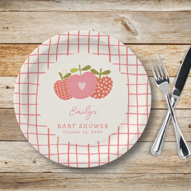  Fall Apple Theme Whimsical Baby Shower Pink Red Paper Plate (Creator Uploaded)