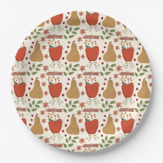 Fall Apples and Pears Rustic Paper Plate (Front)