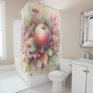 Fall apples in pastel colours watercolor painting shower curtain