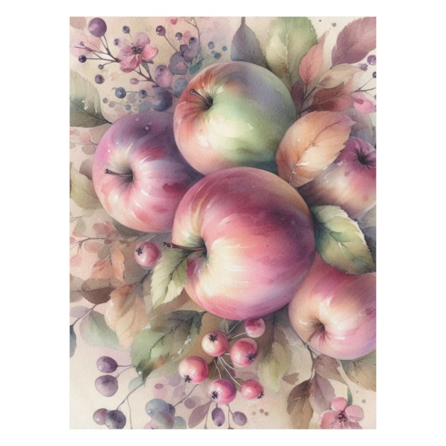 Fall apples in pastel colours watercolor painting  tablecloth (Front)