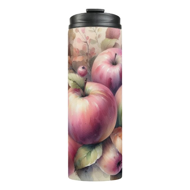 Fall apples in pastel colours watercolor painting  thermal tumbler (Front)