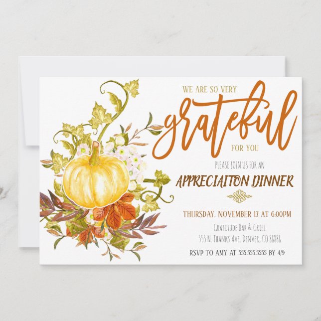 Fall Appreciation Invitation, Grateful For You Invitation (Front)