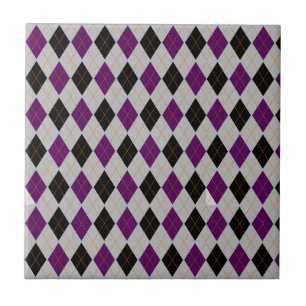 Fall Argyle Black Purple Pattern Ceramic Tile