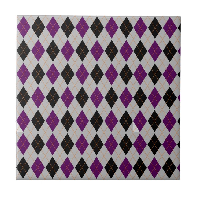 Fall Argyle Black Purple Pattern Ceramic Tile (Front)