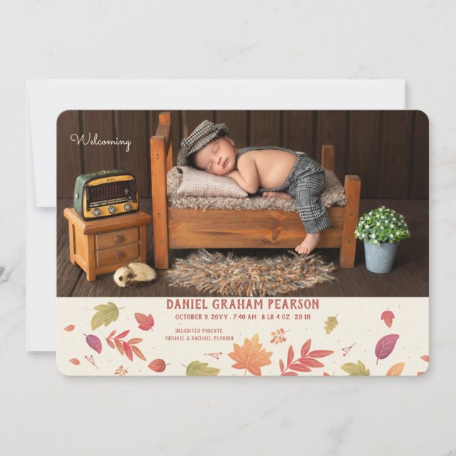 Fall Arrival Photo Birth Announcement (Front)