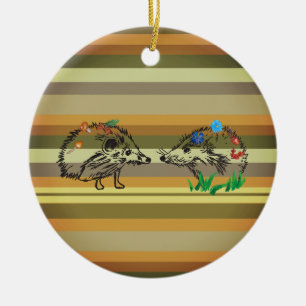 Fall Art Hedgehogs Love  Ornament