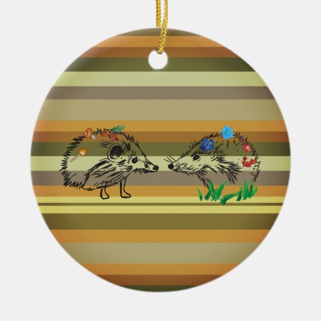 Fall Art Hedgehogs Love  Ornament (Front)