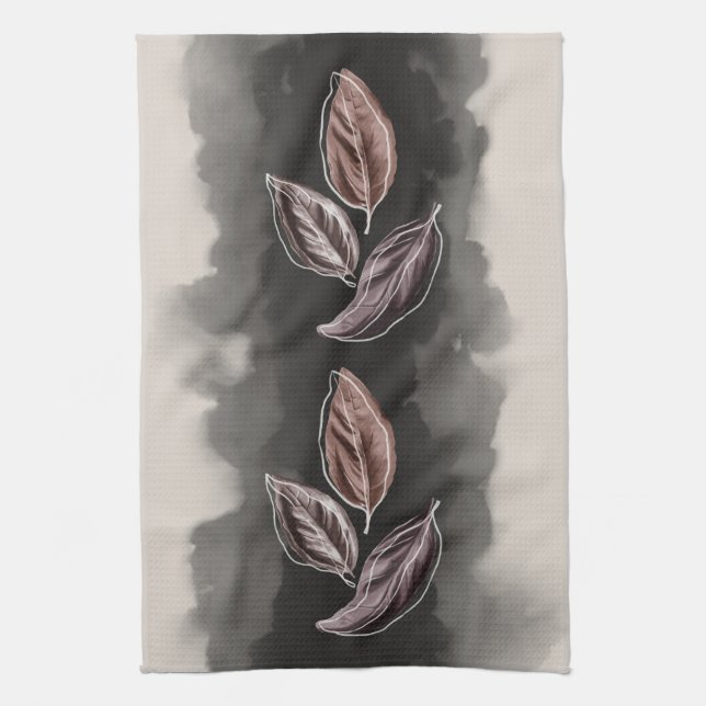 Fall Atumn Leaves Mid century Modern Tea Towel (Vertical)