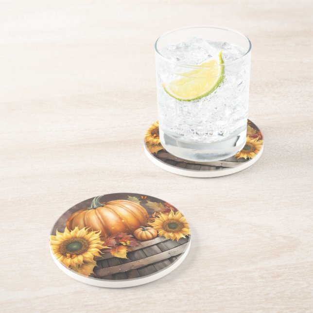 Fall Autum Colours Leaves Foliage Pumpkins Coaster (Side)