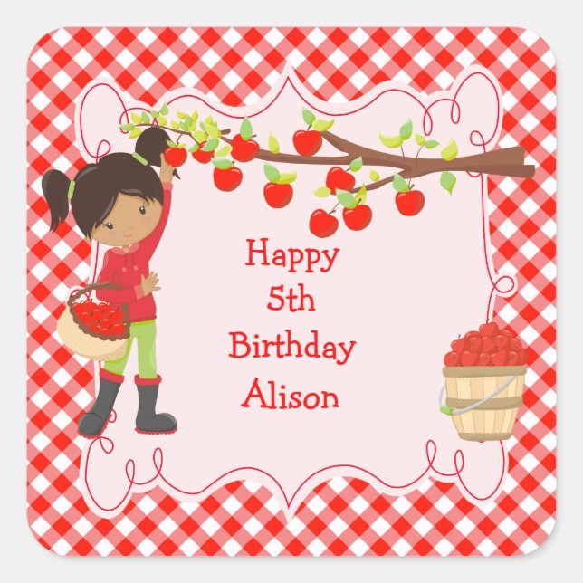 Fall Autumn Apple Picking African American Square Sticker (Front)