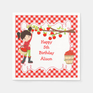 Fall Autumn Apple Picking Black Hair Birthday Napkin