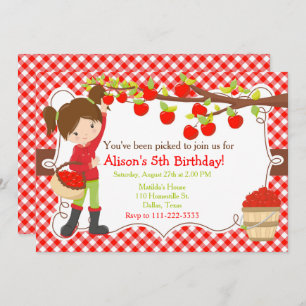 Fall Autumn Apple Picking Brunette Birthday Invitation