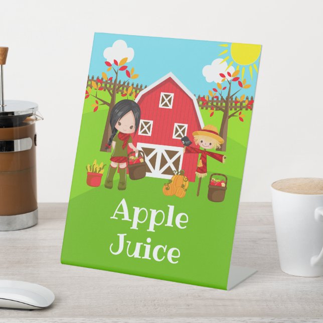 Fall Autumn Barnyard Birthday Black Hair Girl Pedestal Sign (In SItu)