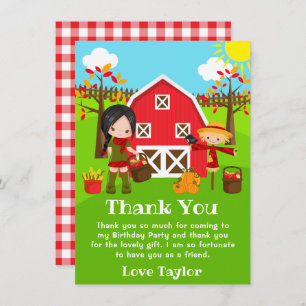 Fall Autumn Barnyard Birthday Black Hair Girl Thank You Card