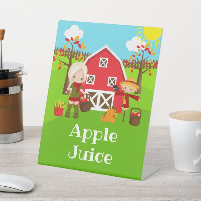 Fall Autumn Barnyard Birthday Blonde Hair Girl Pedestal Sign (In SItu)