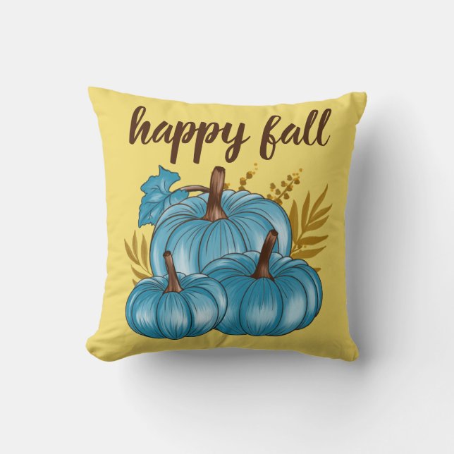 Fall Autumn Blue Pumpkins Gold  Cushion (Front)