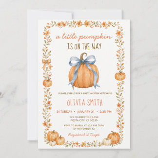 Fall Autumn Boho Pumpkin Baby Shower Invitation