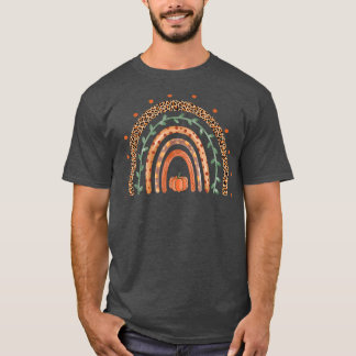 Fall Autumn Boho RainbowLeopardLeavesThanksgiving  T-Shirt