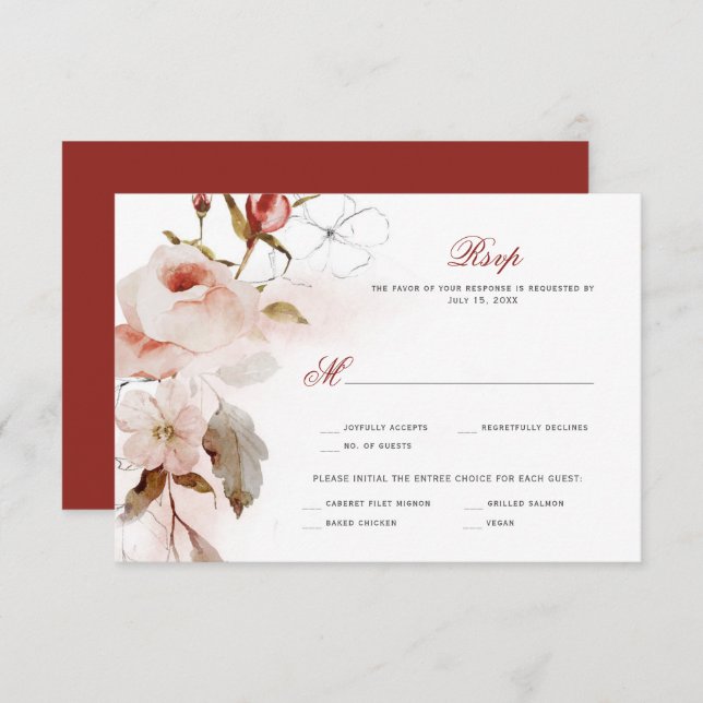 Fall Autumn Boho Watercolor Floral RSVP Card (Front/Back)