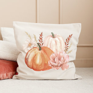 Fall Autumn Boho Watercolor Pumpkin Cushion