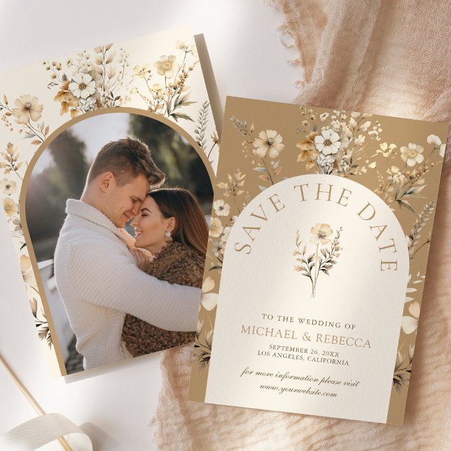 Fall Autumn Boho Wildflower Wedding Photo Save The Date (Creator Uploaded)