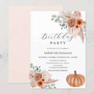 Fall Autumn Boho Woman Birthday Invitation