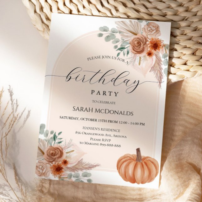 Fall Autumn Boho Woman Birthday Party Invitation (Creator Uploaded)