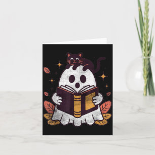Fall Autumn Book Ghost Reading Halloween Black Cat Card
