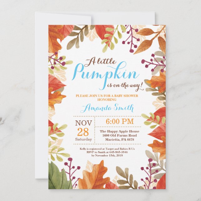 Fall Autumn Boy Baby Shower Invitation (Front)
