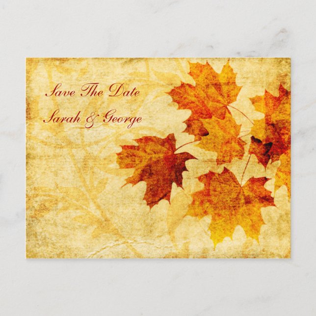 fall autumn brown leaves save the date announcement postcard (Front)
