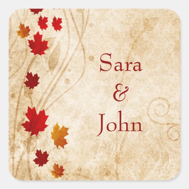 fall autumn brown leaves wedding favour stickers (Front)