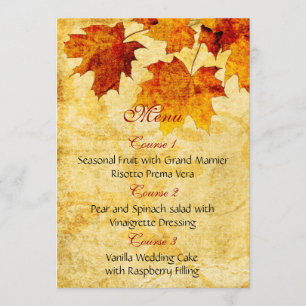 fall autumn brown leaves wedding menu