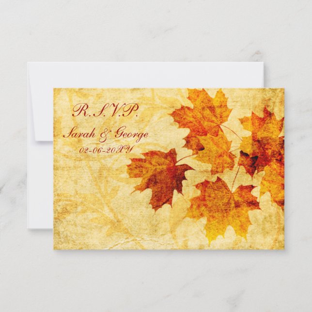 fall autumn brown wedding rsvp standard 3.5 x 5 card (Front)