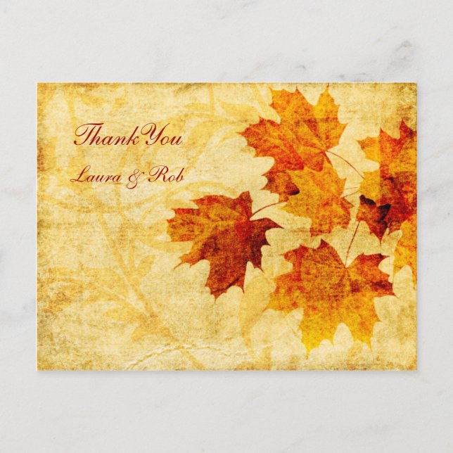 fall autumn brown wedding Thank You Postcard (Front)